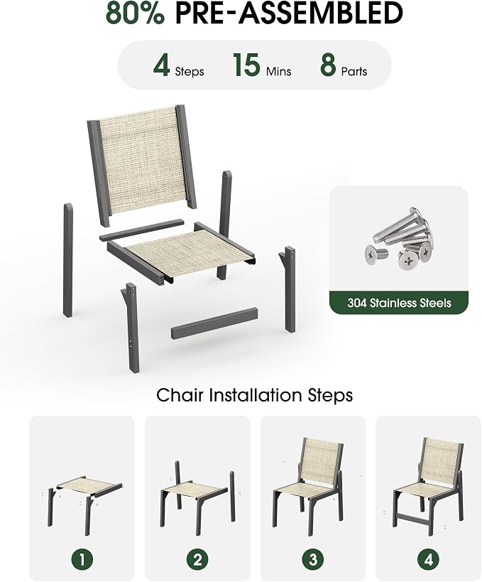 Patio Stackable Chairs Set of 2, HDPE Armless Outdoor Dining Chairs with Wide Seat, All-Weather Textilene Oversized Porch Chair for Garden, Poolside, Backyard, Deck | Grey
