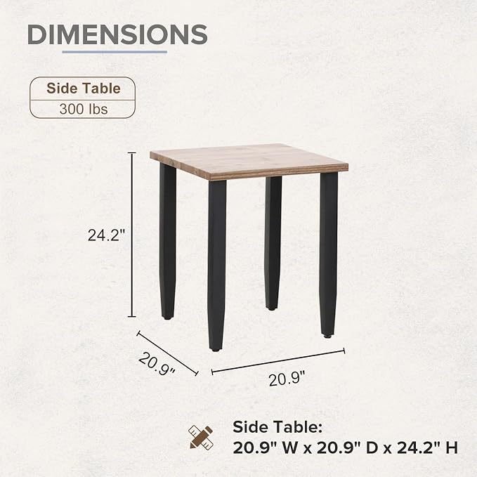 COOS BAY Modern Outdoor Table, Patio Side Table with Wood Grain Top, Metal Weather-Resistant Table for Deck, Porch, Balcony, Garden, 20.9" x 20.9" x 24.2", Brown