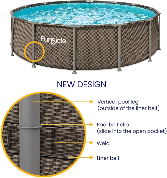 Funsicle Oasis Designer Above Ground Metal Frame Swimming Pool Set – with FB1800S AutoSkimmer Pump, Ladder, Cover, Cloth & Deluxe Maint. Kit, 22' x 52", Round, Double Rattan