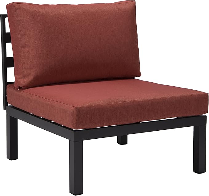 LeisureMod Hamilton Modern 6-Piece Modular Outdoor Sectional Aluminum Patio Conversation Set with Removable Cushions for Patio, Lawn, Garden, Poolside (Red)
