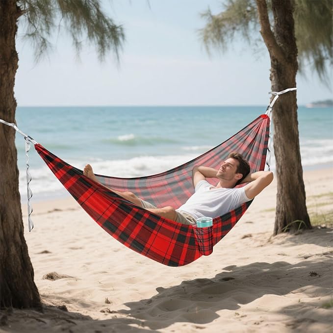 Vintage Buffalo Plaid Checked Red 330lb Capacity Hammocks with Hanging Ropree Hammock for Indoor Outdoor Patio hamaca con soporte para adultos