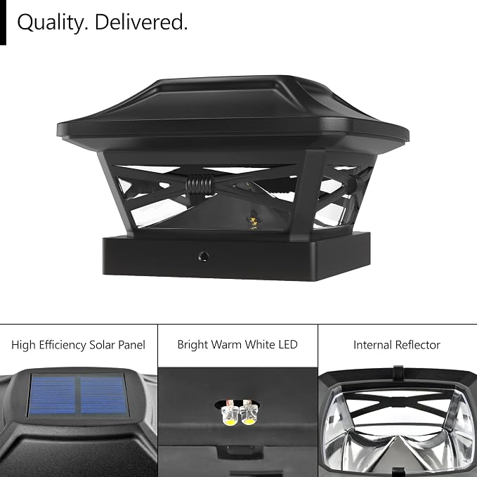 Davinci Lighting Renaissance Solar Outdoor Post Cap Lights - Includes Bases for 4x4 5x5 6x6 Posts - Bright LED Light - Slate Black (8 Pack) | Slate Black, fence/deck/garden/patio posts, UV fade-protected plastic, auto-on, 7-8h runtime, cordless, IP44, ...