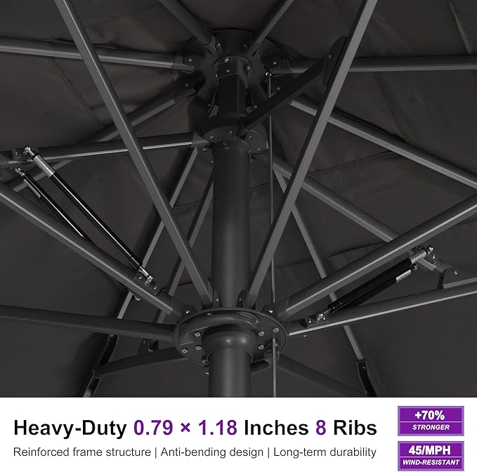PURPLE LEAF 13 X 13 FT Extra Large Commercial Square Patio Umbrella Maximum Coverage Heavy Duty Wind Resistant Vented Canopy Reinforced Frame for Restaurant Hotel Resort Cafe Outdoor Dining Area Business Use Grey
