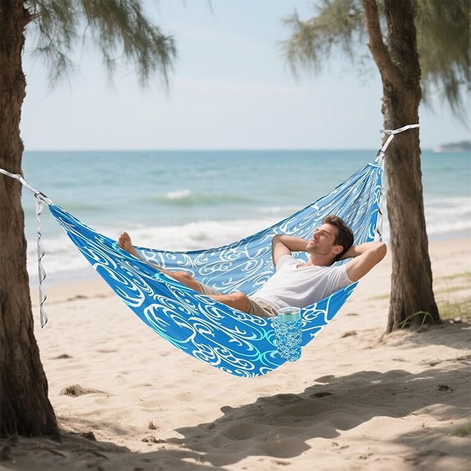 Hammocks for Outside Blue White Floral Camping Hammock Portable Hammocks with Tree Straps and Carry Bag Camping Accessories for Hiking Beach Outdoor