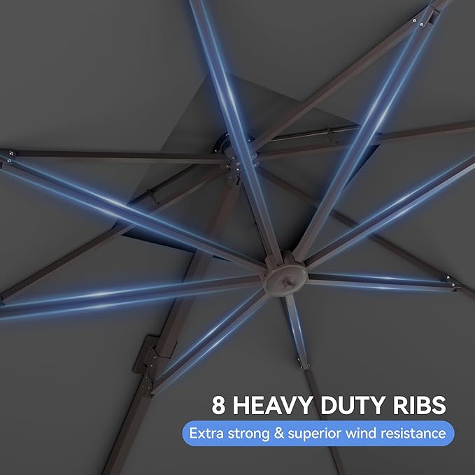 10x10FT Cantilever Outdoor Patio Umbrellas，Double Top Large Square Umbrella Heavy Duty 360°Rotation Offset Outdoor Sun Shade Umbrella for Garden Deck Pool Backyard Patio, Grey