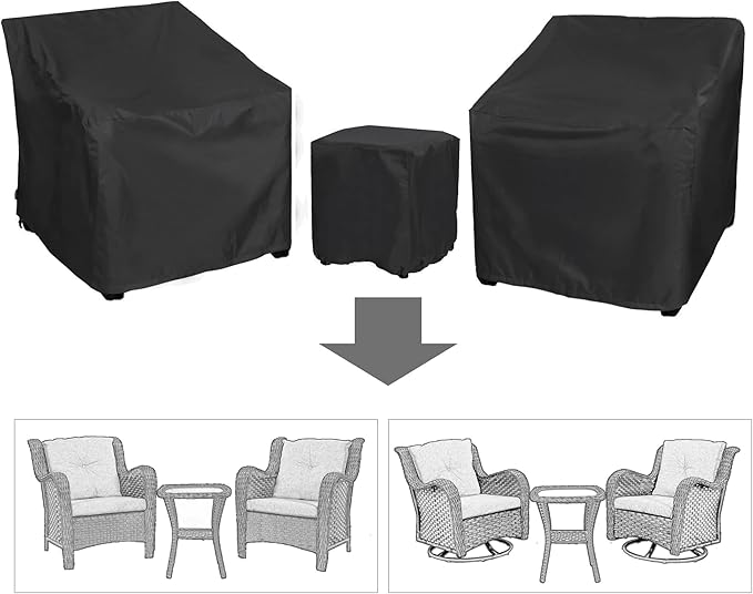 Patio Furniture Covers,Outdoor Furniture Cover Waterproof,Patio Furniture Set Covers for 3 Piece Outdoor Bistro,Patio Sofa Covers Set for 2 Chairs and Coffee Table,Black