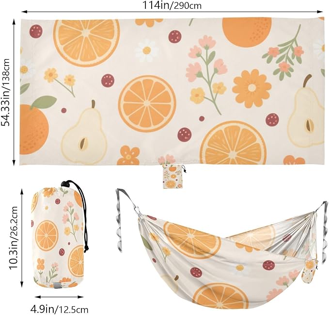 Orange Pear Floral Texture Cream 330lb Capacity Outdoor Hammocks with Hanging Ropree Hammock for Outside Beach Patio Garden soporte para hamacas para adultos