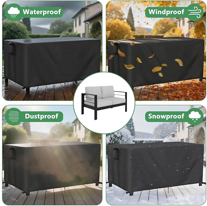 Kingling Outdoor Bench Cover Waterproof, Heavy Duty Patio Sofa Covers for 2-3 Seater Sofa, Loveseat & Couches Weather Protection Couch & Loveseat cover-55 L x 28" W x 33 "H inch(Black)