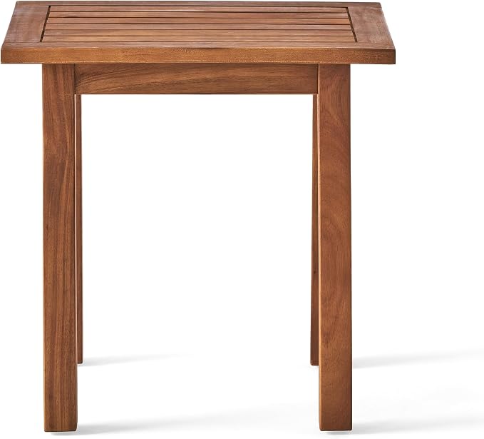 End Table Selma Teak Acacia Wood Outdoor Accent Table, Slatted Patio Side Table for Pool Decks and Conversation Sets, 19.25" H x 15" W x 19" D