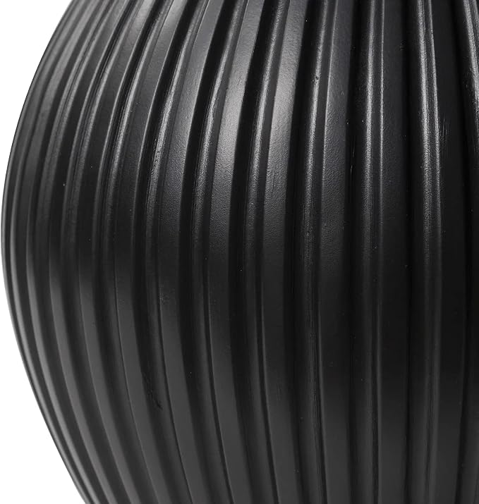 Mander Series Fiberstone Modern Side Table – Ribbed Hourglass Accent End Table for Indoor or Outdoor Use, Living Room, Bedroom, Patio - Black