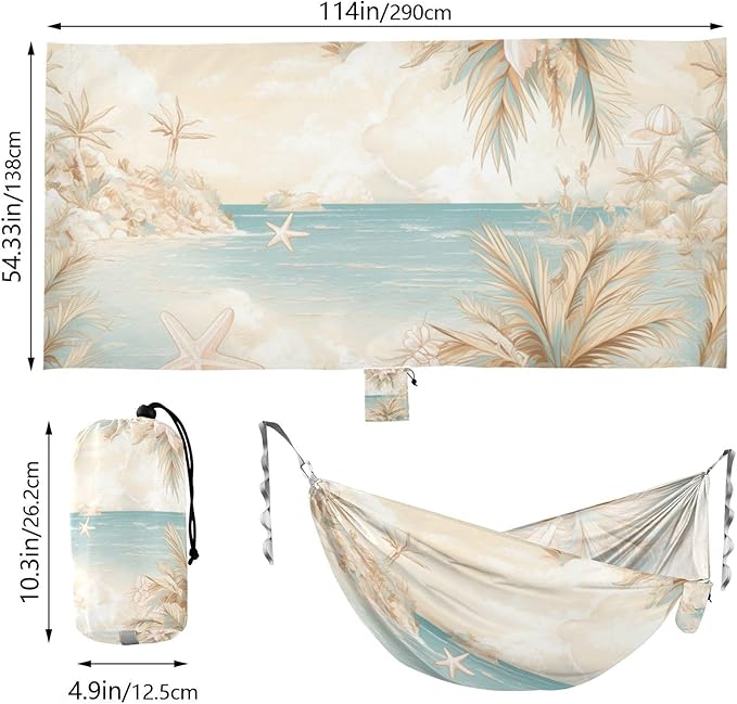 Blue and White Summer Beach Flowers 330lb Capacity Camping Hammock Portable Hammock for Indoor Outdoor Patio hamaca con Base para adultos