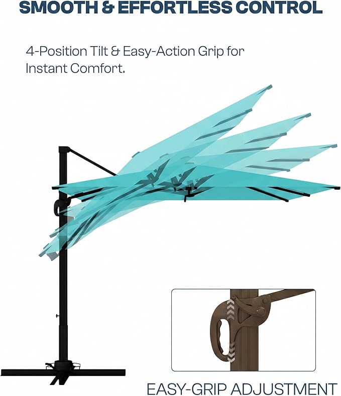 8' X 8' Patio Umbrella, Cantilever Umbrella with 360°Rotation, Offset Patio Umbrella with Easy Tilt & Fade Resistance for Pool Deck Garden Backyard, Peacock Blue (Base not Included)