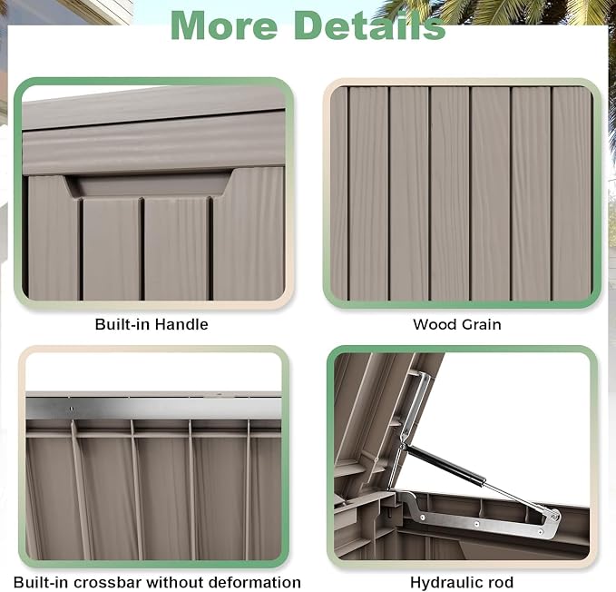 EasyUp 80 Gallon Deck Boxes Waterproof, Outdoor Large Storage Boxes with Lids, Outside Resin Storage Box & Deck Boxes for Patio, Garden Use(Gray)