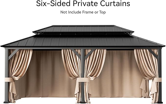 Covered Outdoor Gazebo Curtain Replacement Universal 6-Panel Sidewalls 12' x 20', Outdoor Gazebo Privacy Curtains with Zipper, Replacement for Outdoor, Patio Canopy, Garden and Backyard (Curtain Only)