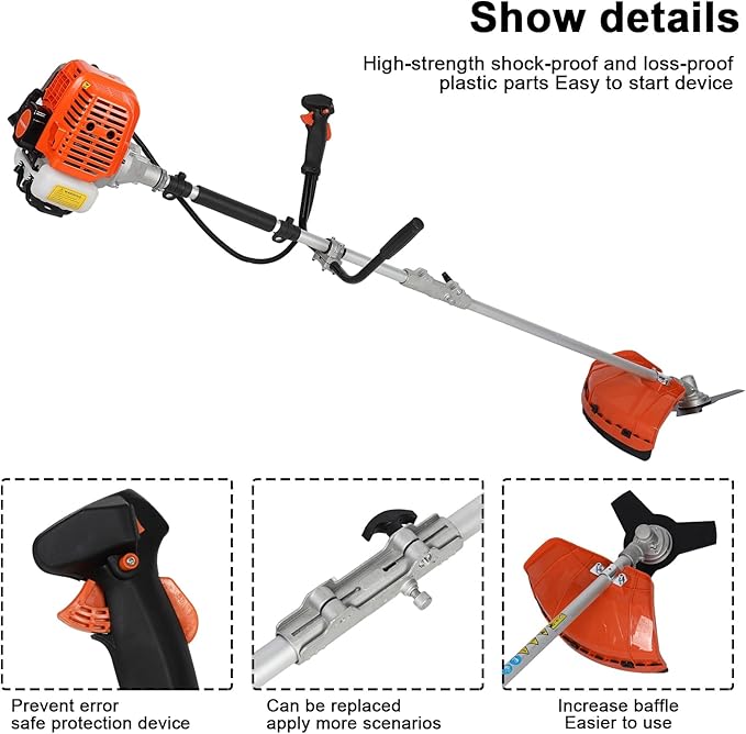 52CC Gas String Trimmer & Petrol Hedge Trimmer Cordless, 2 in 1 Full Functioning Gas Lawn Mower Brush Cutter, 2-Stroke Grass Trimmer Cordless String Trimmer Gas Powered Hedge Shears New
