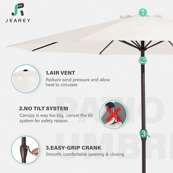 JEAREY 12' Patio Umbrellas Outdoor Table Market Umbrella w/Crank, 8 Sturdy Ribs, UV Protection Windproof for Garden, Deck, Backyard (Off-White)