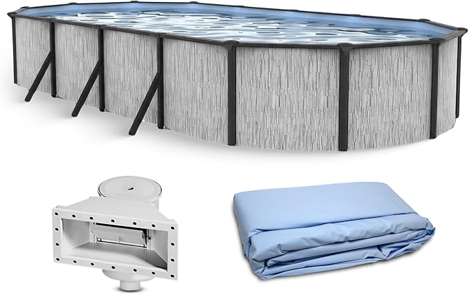 Blue Wave Sevilla 12x24-ft Oval 52-in Deep Hard Sided Steel Wall Above Ground Pool with 6-in Top Seats, 5-in Verticals, Skimmer & Vinyl Liner - 6,300 Gallon Cap for Family Swimming & Recreation