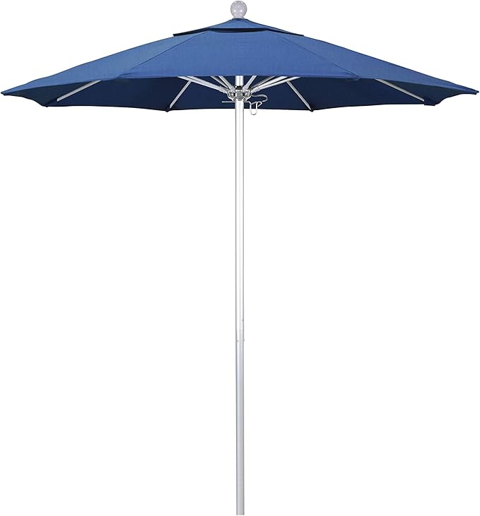 California Umbrella 7.5' Rd. Venture Series Contract Grade Patio Umbrella, Push Open Pin Stop, Silver Finish, Sunbrella Spectrum Cilantro
