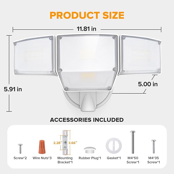 LUTEC 80W 9000LM Flood Lights Outdoor, Hardwired Switch Controlled LED Security Lights with 4 Heads, IP65 Waterproof, 5000K Daylight for Garage, Yard, Patio (White)
