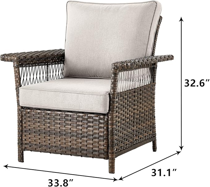 Outdoor Patio Chairs Wicker Chair - 2 Piece Rattan Patio Furniture Chairs Set with Sturdy Frame,All-Weather PE Wicker and Comfortable Cushions for Outside Porch Deck Balcony(Brown/Beige)