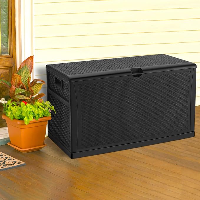 Deck Box Plastic Rattan Storage Box Outdoor for Storage and Organization 120 Gallon Black