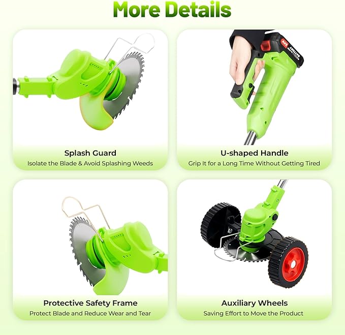 Cordless Grass Trimmer, 650W Electric Weed Wacker with 2 Batteries & Charger, 24V Battery Powered Lawn Mower with U-Shaped Handle, Adjustable Telescopic Pole & 90° Flip Head for Yard, 34.65-49.21in