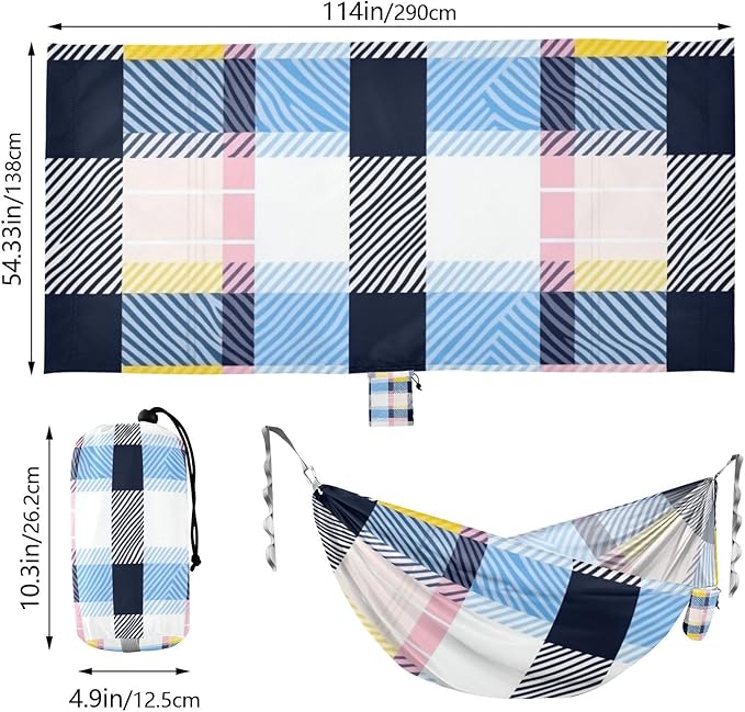 Colorful Plaids Blue Black 330lb Capacity Outdoor Hammocks with Portabl Carry Bag Tree Hammock for Indoor Outdoor Patio hamaca para Patio Exterior