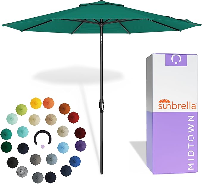 Midtown Umbrellas – The Swilt 8 Ft Patio Umbrella with 360° Swivel & Tilt Mechanism, Sunbrella Fabric & 8 Fiberglass Ribs – Outdoor Umbrella for Deck, Pool & Cafes – Canvas Teal Canopy, Black Pole