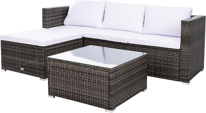 SAFAVIEH Outdoor Collection Madalina Grey Brown/White Wicker Conversation Patio Set