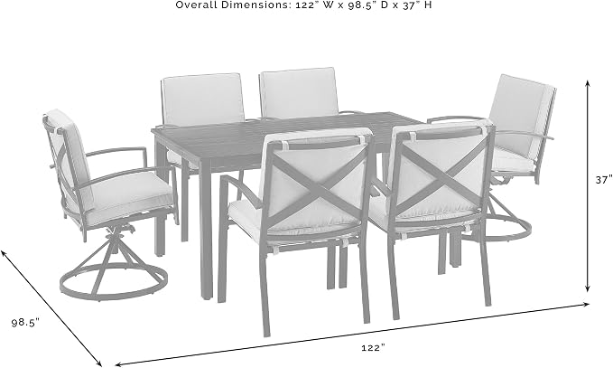 Crosley Furniture Kaplan 7-Piece Outdoor Dining Set for 6, Patio Table and Chairs for Backyard, Deck, Oiled Bronze with Oatmeal Cushions