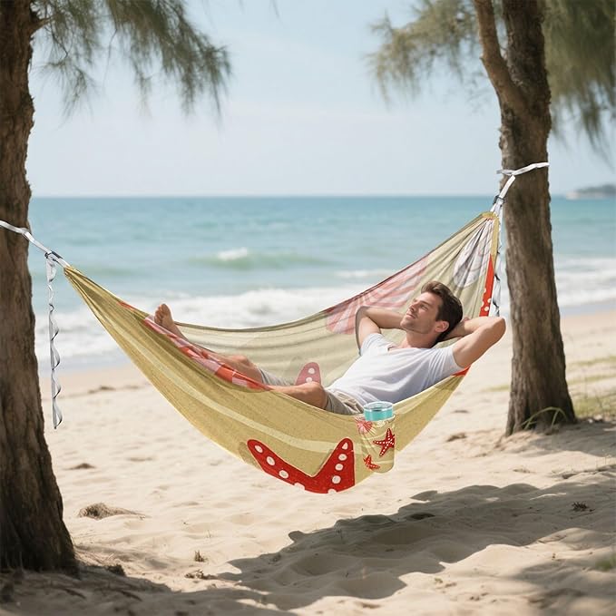 Summer Beach Shell Starfish Beige 330lb Capacity Outdoor Hammocks with Tree Straps Fabric Hammock for Outside Patio Garden Silla colgante para Patio Exterior