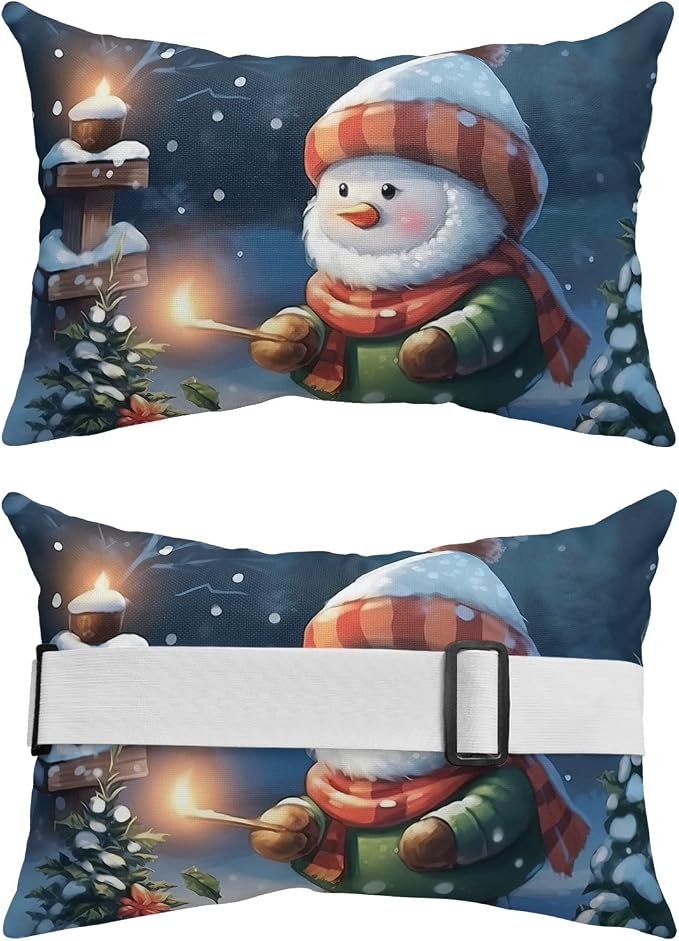 Outdoor Pillows Covers with Inserts Cute Gnome Matchstick Snow Christmas Waterproof Recliner Pillow with Adjustable Strap Throw Pillows for Patio Furniture Pool Lounge Chair, 11x16 inch, 1PCS