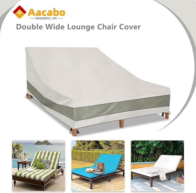 Double Chaise Lounge Cover Waterproof Heavy Duty 82Inch Double Wide Patio Chaise Lounge Chair Cover-Beige
