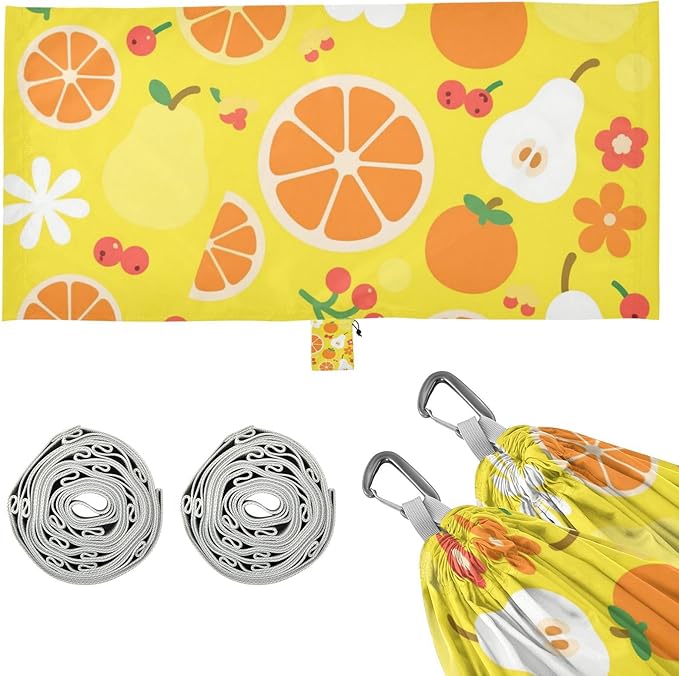 Berry Orange Pear Flower Texture Yellow 330lb Capacity Hammocks for Camping with Tree Straps Portable Hammock for Outside Beach Patio Garden amacas para patios con Base de adultos