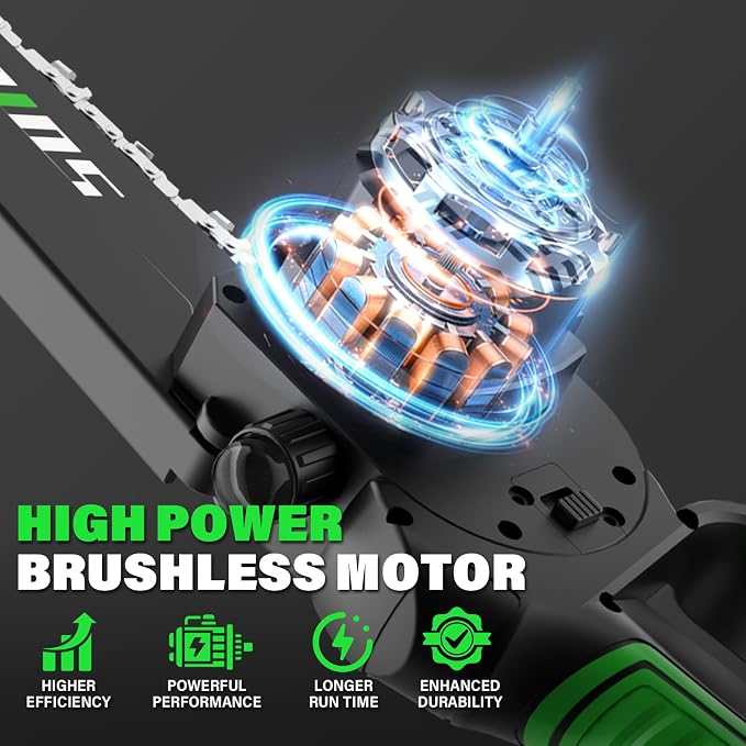 SOYUS 2-IN-1 Cordless Pole Saw & 8-Inch Mini Chainsaw for Tree Trimming, 21V Electric Pole Chainsaw with 2x 3.0Ah Batteries, Brushless Motor, Max Reach 15ft, Pole Saw for Thick Branch Cutting