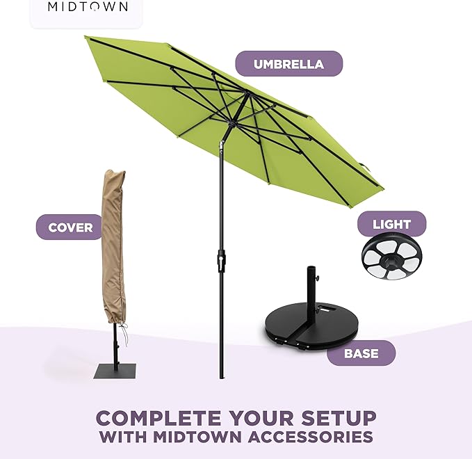 Midtown Umbrellas – The Swilt 9 Ft Patio Umbrella with 360° Swivel & Tilt Mechanism, Sunbrella Fabric & 8 Fiberglass Ribs – Outdoor Umbrella for Deck, Pool & Cafes – Macaw Canopy, Black Pole