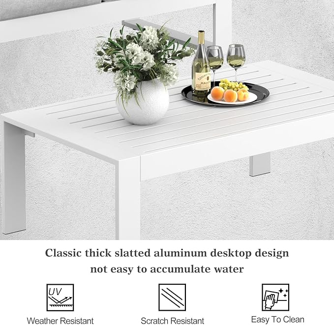 Outdoor Aluminum Furniture Set - 5 Pieces Modern Patio Conversation Sets Metal Sectional Sofa with Coffee Table