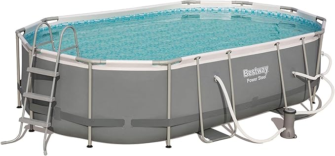 Bestway 16 Ft x 10 Ft x 42 in Steel Frame Above Ground Pool Set with Pump, Filter, Ladder, Cover, Mesh Skimmer, Vacuum and Maintenance Kit