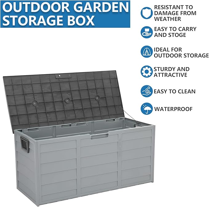 75 Gal Plastic Storage Deck Box, 260L Outdoor Garden Chest Seat