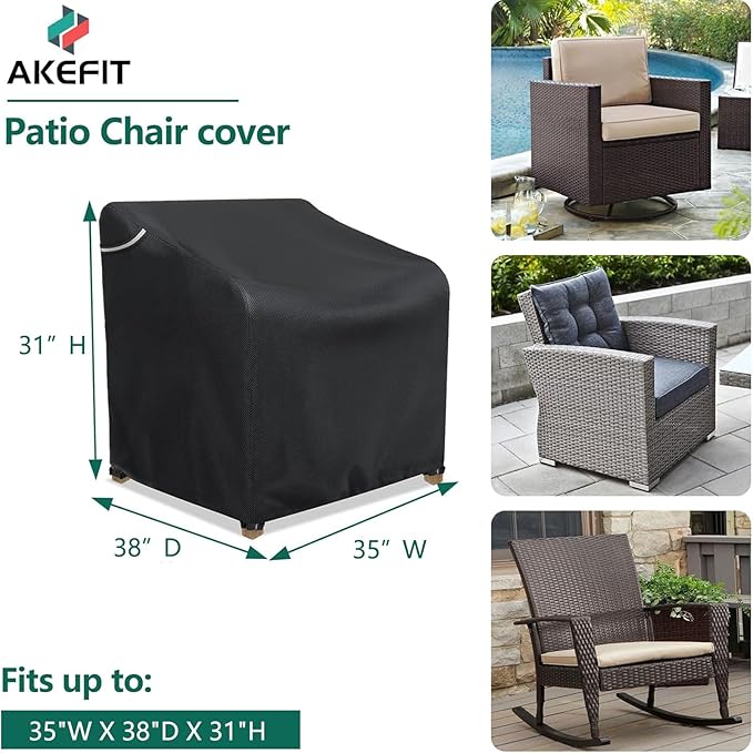 AKEfit Patio Chair Covers for Outdoor Furniture Waterproof 2 Pack,Heavy Duty Outdoor Chair Covers Waterproof for Lawn Lounge Seat, Wicker, Adirondack&Rocking Chairs,Black-35Wx38Dx31H inches
