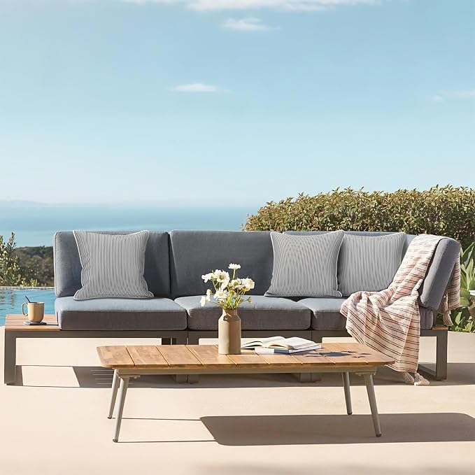LVTXIII Outdoor/Indoor Throw Pillows, Decorative Patio Accent Pillows, Fluffy Water Repellent Garden Cushions for Home Patio Coach Sofa Use, 18×18 Inch, Pack of 2, Strip Grey