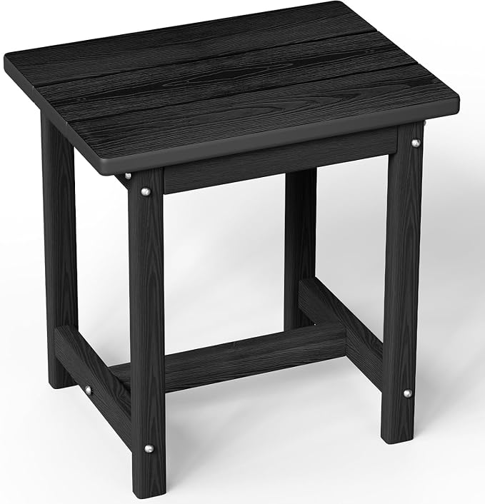 Outdoor Side Table – 17" HDPE Adirondack Side Tables, Sturdy Small Outdoor Porch Tables, Weather-Resistant & Easy Assembly Patio End Table for Garden, Balcony, Porch & Poolside (Black)