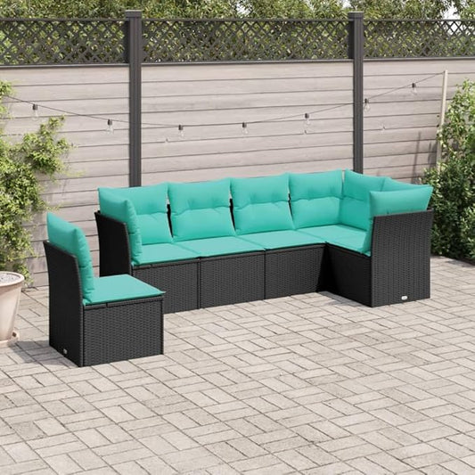 6 Piece Patio Sofa Set with Cushions, Front Porch Furniture Outdoor Sofa Sets Outdoor Dining Sets Patio Conversation Set for Poolside Garden Piazza Negotiation Area Black Poly Rattan