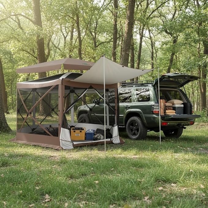 COBIZI 12x12 FT Pop Up Canopy Extendable Tent, Gazebos On Clearance with Removable Roof,Screened in Gazebo,Screen Tents Portable carpas para Patio for Outdoor Camping,Backyard, Garden,Brown(Upgraded)