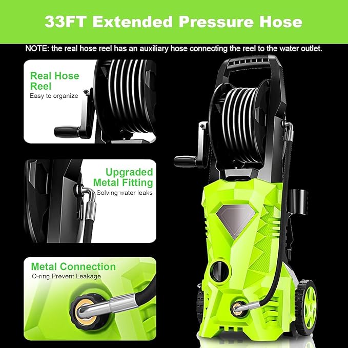 Electric Pressure Washer 5000 PSI 2.8 GPM High Power Washer with 4 Pressure Nozzle and Foam Cannon, powerwashers for Home, Car Washing, Fence Cleaning, Patio, Green
