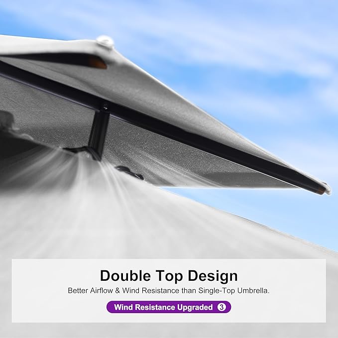 PURPLE LEAF 10 FT Cantilever Patio Umbrella with Light, 220lbs Base Large Square Windproof Offset Umbrella for Pool Deck Garden, Pebble Grey