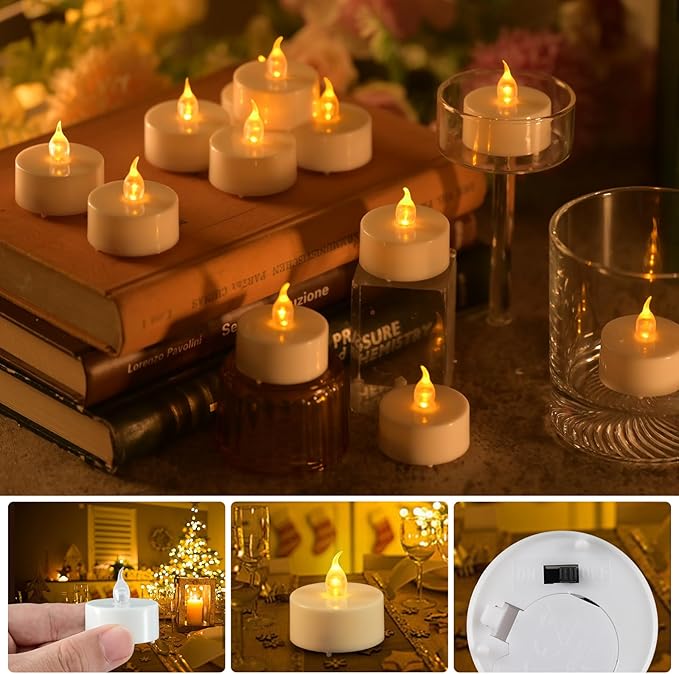 JOSU 24PCS Flameless Tea Lights Candles with Remote Timer, Led Battery Operated Electric Votive Candle for Wedding Centerpiece Table Decorations, Flickering Tealight Candles for Home Party Decor