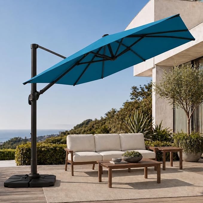 Cantilever Patio Umbrella, Large Square Outdoor Offset Umbrella with Aluminum Pole, 360-degree Rotation for Garden, Deck, Pool