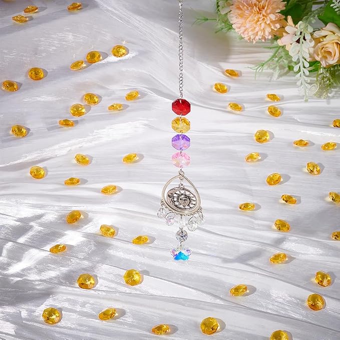 1 Box 120Pcs 14mm Crystal Glass Octagon Beads 2 Hole Prism Bead Bulk Yellow Glitter Chandelier Replacement Connector Suncatcher Faceted Spacers for DIY Lamp Hanging Ornament Pendant Adults
