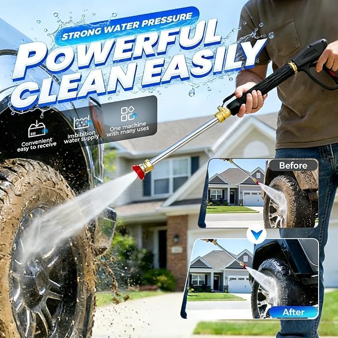 Upgraded Jet Nozzle Power Washer for Garden Hose,2026 Pressure Washer Wand with 3 High-Pressure Nozzles for Car Washing Patio Garden Outdoor Cleaning. (Black+Gray)